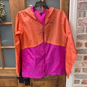 Columbia Windbreaker Jacket Kids XL 18/20 Orange Pink Colorblock Hooded FLAW